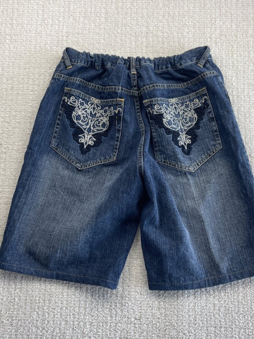 Y2K Stats Jean Shorts Stretch Size 38 x 15 Grunge Afflation Goth Skater 2000's